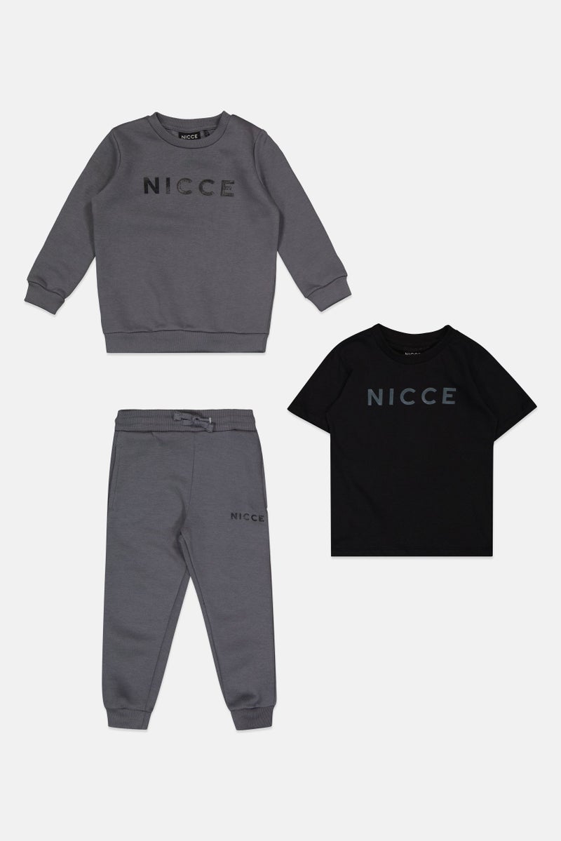 Nicce Toddlers Boy 3 Pieces Brand Logo Sweatshirt And Sweatpants Set, Multicolor - Image 3